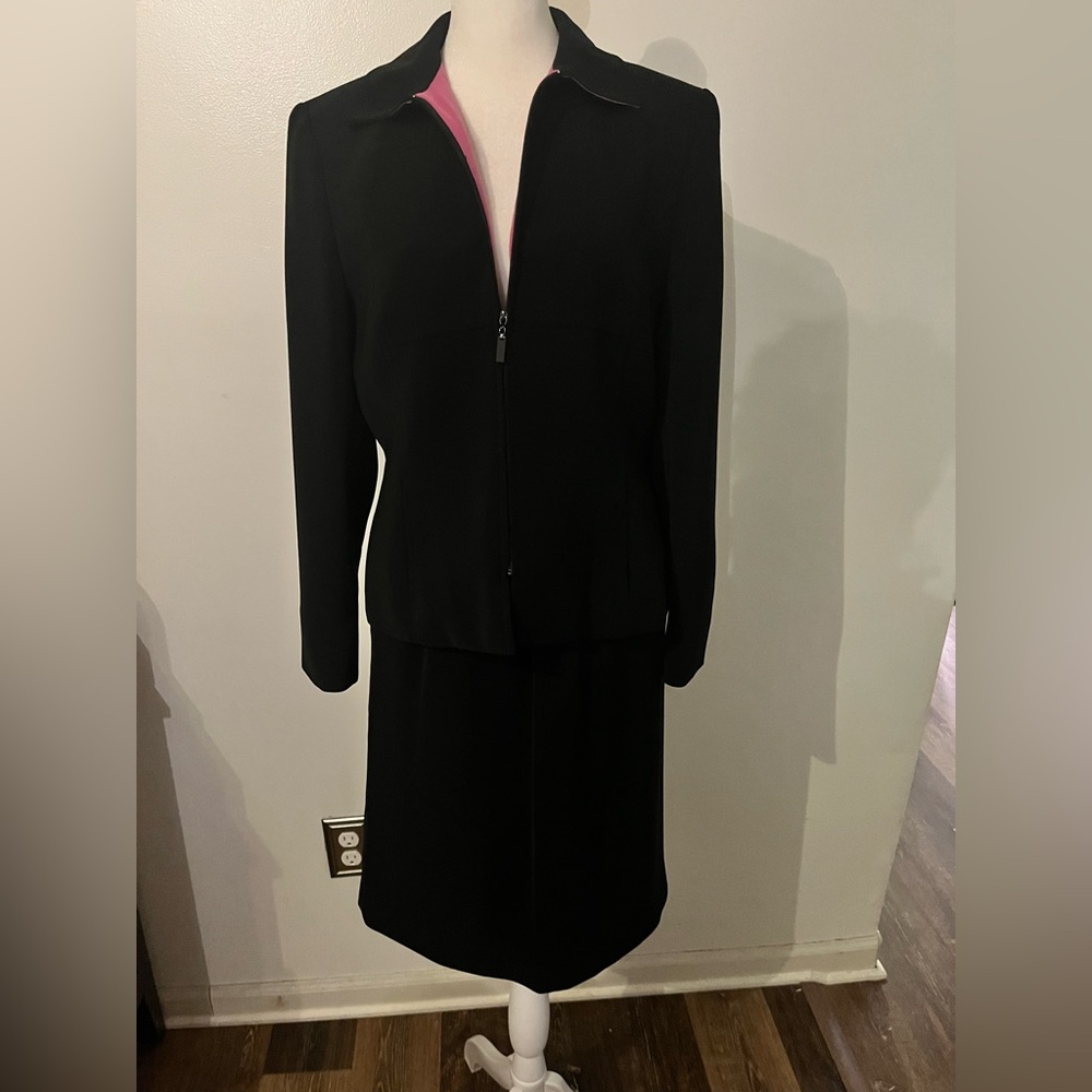 Kasper Black and Pink Petite Jacket and Skirt Set